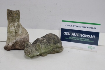 Afbeelding van Set van 2 Stenen Tuin Kattenbeelden