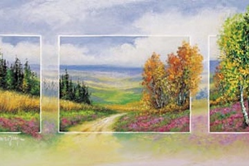 Afbeelding van Johan de Jong, Spring triptychon, Afm: 35x70 cm