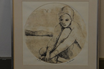 Afbeelding van Ingelijste ets: Vrouw met badmuts, no. 1/25 stuks.