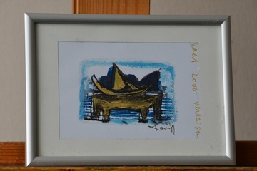 Afbeelding van Ingelijst schilderij van K.vd Gaast: 'Laat 2000 verassen'.'