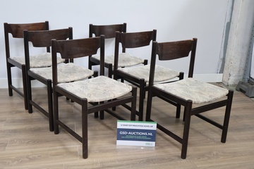 Afbeelding van Set van 6 Vintage Donkerhouten Eetkamerstoelen