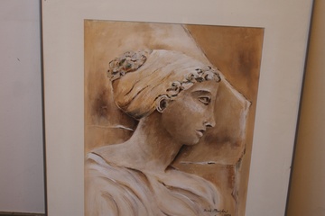 Afbeelding van Ingelijste krijttekening van N. vd Meyden: Griekse godin.