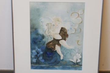 Afbeelding van Aquarel van N. vd Meyden: Engeltje met harpje