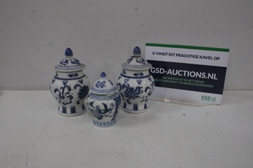 Afbeelding van Set van 3 Vintage Blauw/Wit Chinees Porseleinen Vazen