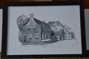 Afbeelding van Ingelijste ets van een Boerderij, J.N. de Vries'