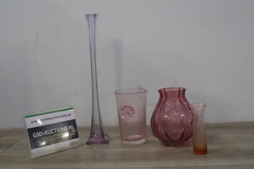 Afbeelding van Set van 4 Paars/Roze Glazen Vazen''