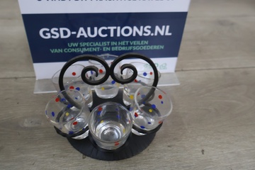 Afbeelding van Set met shotglaasjes in metalen houder