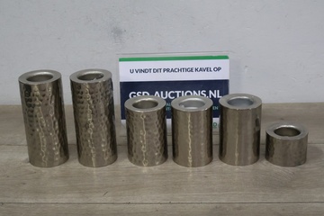 Afbeelding van Set van 6 Gehamerde Aluminium Kaarsenhouders'