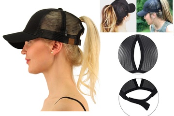 Afbeelding van Dames pet met open achterzijde voor paardenstaart - zwart