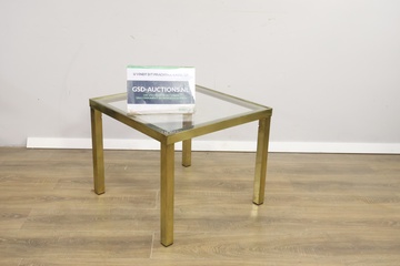 Afbeelding van Vierkante Messing Salontafel met Glazen Blad''