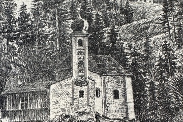 Afbeelding van ingelijste ets van het landschap bij Starnberg (Duitsland).