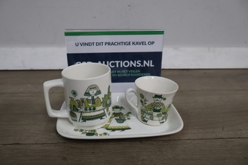 Afbeelding van Mokken 2 stuks met dienblad van Figgjo Flint market