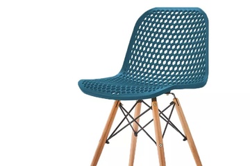 Afbeelding van set van 6 - replica indoor armstoel ELEGANT - PETROL BLAUW kunststof kuip met beukenhout - stalen poot