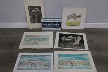 Afbeelding van Set van 6 Vintage Vogel-Etsen