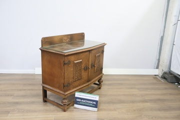 Afbeelding van Antiek Houten Servieskastje met Glazen Blad