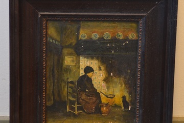 Afbeelding van Schilderij van Leo v Oudheusden: Vrouw bij de haard