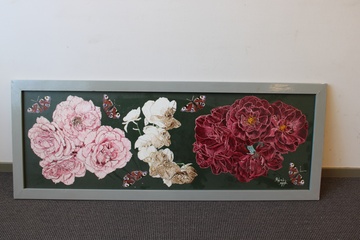 Afbeelding van Schilderij van A. Doove: Pioenrozen. 1996.