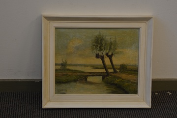 Afbeelding van Olieverfschilderij van een Polderlandschap: M. Masdom (?)
