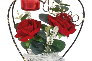 Afbeelding van Metalen decoratie met rode rozen en LED-lichting