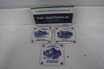 Afbeelding van Set van 3 Antiek Nederlandse Boerderij-Tegeltjes