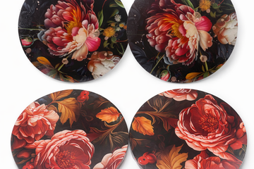 Afbeelding van 4x ronde wanddecoratie bloemenprint