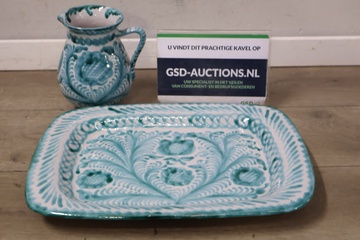 Afbeelding van Vintage Turquoise Porseleinen Kannetje & Schaaltje