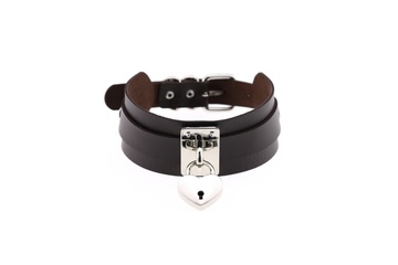 Afbeelding van Zwart leren choker met slotje + sleutel