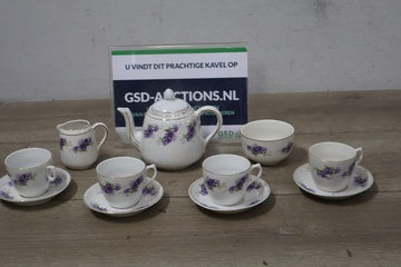 Afbeelding van 11-Delig Porseleinen Koffieservies met Viooltjesmotief''