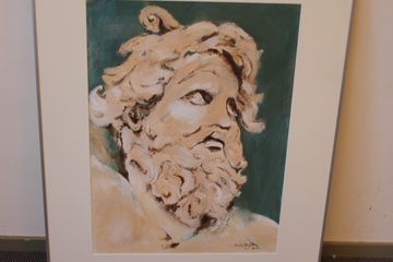 Afbeelding van Ingelijste krijttekening van N. vd Meyden: Griekse god.