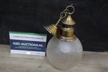 Afbeelding van Antiek Brocante Hanglampje met Glazen Bol