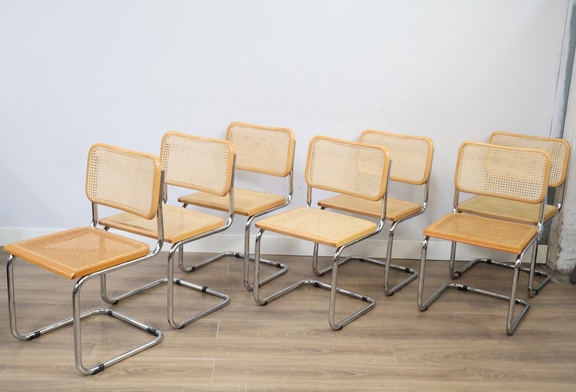 Afbeelding van Set van 7 Cesca Buisframestoelen door Marcel Breuer