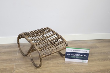 Afbeelding van Vintage Rieten Voetenbankje