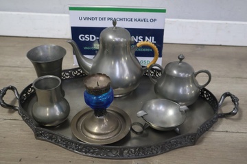 Afbeelding van Set van 6 Stuks Antiek Tin op Dienblad