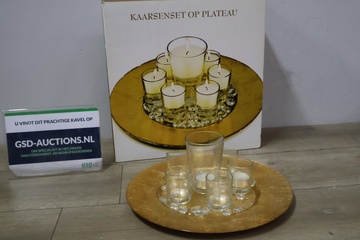 Afbeelding van 6-Delige Kaarsenset op Goudkleurig Plateau''