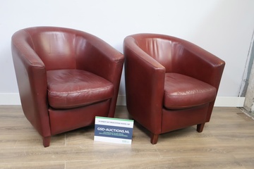 Afbeelding van Set van 2 Rood Lederen Fauteuils