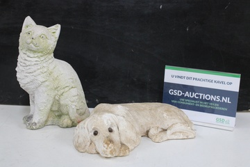 Afbeelding van Set Stenen Tuinbeelden van 1 Kat & 1 Hond