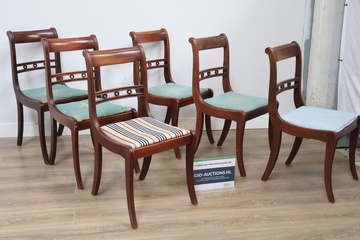 Afbeelding van Vintage 6 Mahonie houten Eetkamerstoelen