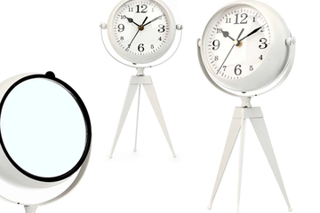 Afbeelding van Smeedijzeren klok ovale bol spiegel wit 32cm