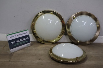 Afbeelding van Set van 3 Ronde Plafondlampen met Goudkleurige Rand