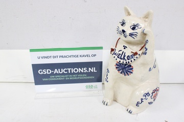 Afbeelding van Wit/Blauw Keramische Kat