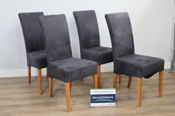 Afbeelding van Set van Antracietkleurige Eetkamerstoelen met Houten Frame'