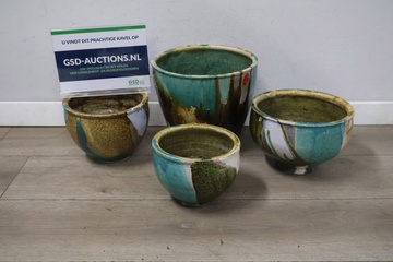 Afbeelding van Set van 4 Geglazuurde Keramische Bloempotjes