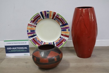 Afbeelding van Keramische fruitschaal en vazen 2 stuks