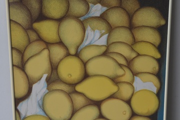 Afbeelding van Ingelijste litho van citroenen. Niet gesigneerd.