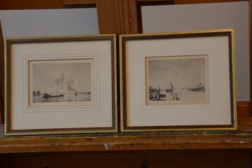 Afbeelding van Kavel van 2 miniatuurprenten: De Lek en Maas (?) van Naarder