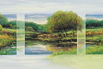Afbeelding van Johan de Jong Summer triptychon, Afm: 35x70 cm