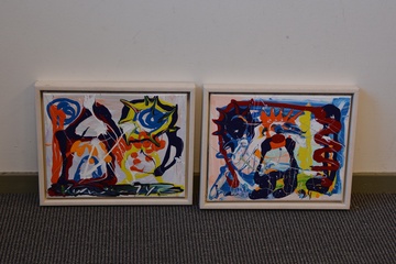 Afbeelding van 2 Moderne kleurige expressionistische schilderijen.