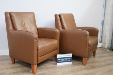 Afbeelding van Set van 2 Bruin Leren Fauteuils
