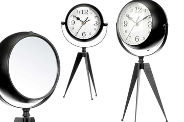 Afbeelding van smeedijzeren klok ovale bol spiegel zwart 32cm