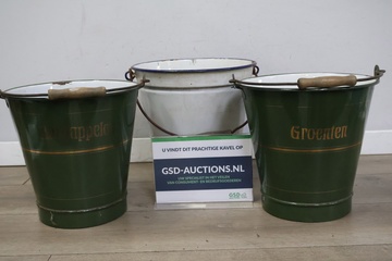 Afbeelding van Set van 3 Vintage Geëmailleerde Emmers